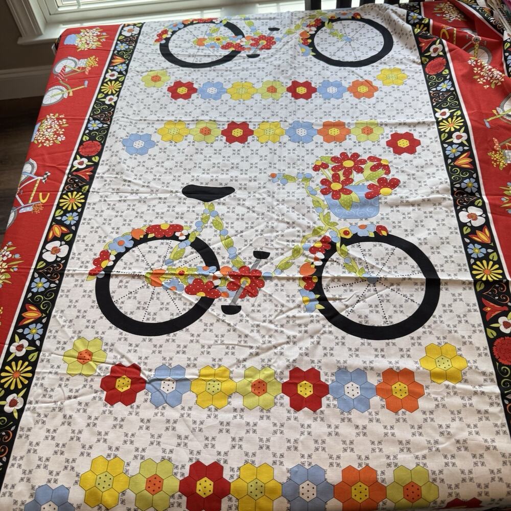 Henry Glass Bicycles & Blooms by Jill Finley Cotton Fabric 44" x 3 yards NOS